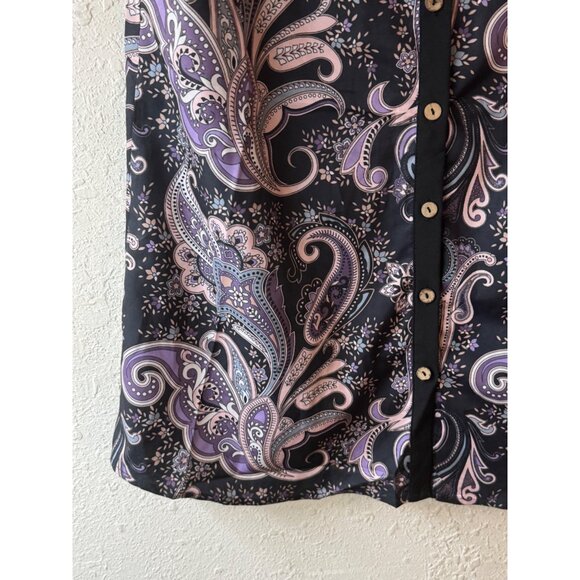 Sleeveless Paisley Button-Down Blouse shirt Large polyester V-neck READ - Picture 3 of 8